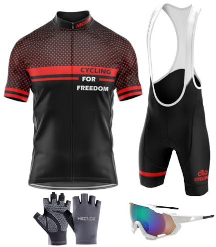 Radtrikot Set Herren Kurzarm Schnell Trocknend Atmungsaktiv Fahrradbekleidung＋Fahrradtrikot Trägerhose mit Sitzpolster 9D, Muster Verfügbar