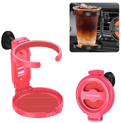Getränke Halterung für Auto, Faltbar Kaffeebecher Halterung Auto, Becher Halterung Auto Lüftung, Dosenhalter Halterung Auto, Drink Holder Car, Cup Holder Car, Auto Tassenhalter Universal (Pink)
