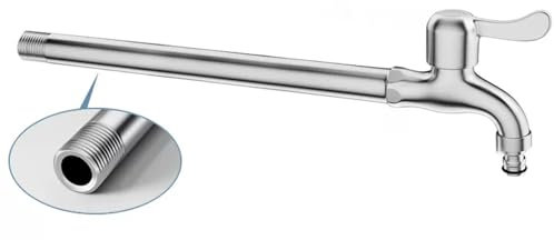 Robinet Exterieur Jardin Simple à eau Froide, Robinet Exterieur Allongé en Acier Inoxydable, Robinet Mural, Buse D'arrosage pour Lave-Auto et Jardin(30cm/11.8in)