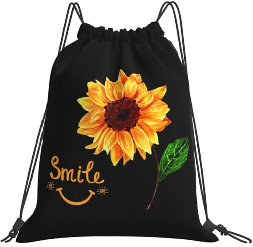 Sportrucksack Lächelndes Gesicht, Sonnenblume Sportbeutel Wasserdicht Reiserucksack Waschmaschinenfest Turnbeutel Mit Kordelzug Für Mädchen, Schule, Jungen, 36X42Cm