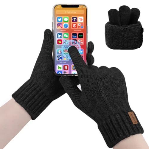 2XK-NOV Guantes Invierno Termicos - Guantesr Pantalla Táctil Lana de Alpaca Hombre Muje, Para Running Interiores, Aire Libre (Mida circunferencia de palma antes de ordenar) (negro, talla única)