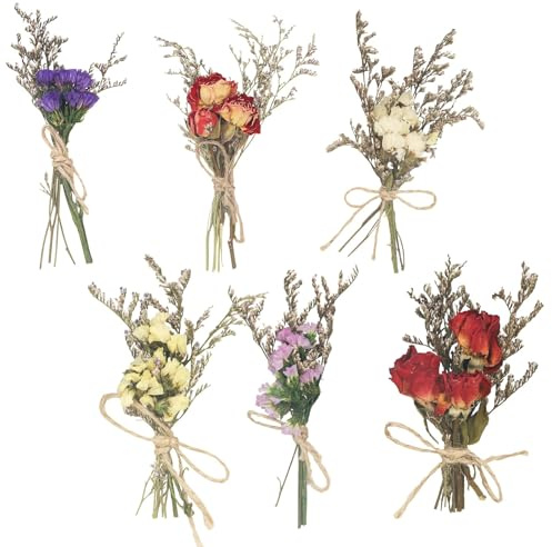 Demonwer 6 Style Mini Dried Flowers Bouquet Forget Me Not Lavender Rose Bouquets Natural Dried Flower with Stem Artificial Embossing Dry Arrangement for Vase DIY Craft Photo Props Wedding Decoration