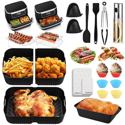 Heißluftfritteuse Zubehör für Ninja Foodi Flexdrawer AF500EU 10,4 L, Airfryer Zubehör mit 1x10,4L & 2x5,2L Silikonform für Ninja Foodi AF500EU, Dual Zone Airfryer Zubehör