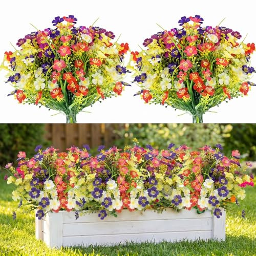 Zumhigh Artificial Silk Daisy Flowers, 12 Bundles 6 Colors UV Resistant Artificial Flowers for Outdoor, Faux Plastic Plants, Realistic Fake Plants for Garden, Grave Decoration, Patio, Wedding, Party
