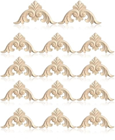 TPZORJX 14pcs Holz Geschnitzte Ecke Onlay Applique, Ornament Wandornamente Holz Applique, Lange Holzschnitzerei Applikation Deko, für Tür, Schrank, Wand, Dekoration des Hauses (4CM*4CM)