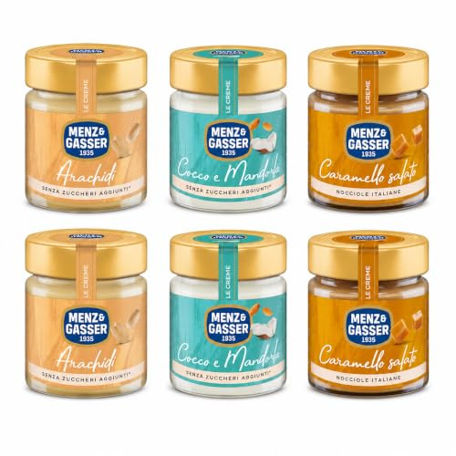Menz&Gasser, Kit Assortito Le Creme Spalmabili, 5 Gusti + 1, Confezione 6x200g, Perfette per Colazione e Dolci