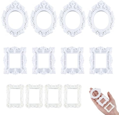 NBEADS 12 marcos de fotos de plástico vintage de 3 estilos, mini marco de fotos blanco, mini marco de fotos de plástico antiguo, exhibición de joyería para accesorios de decoración de fotos
