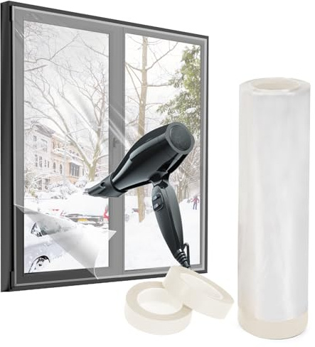 fowong Window Insulation Kit, 1.6 m x 10 m - Upgraded POF Insulating Shrink Film Reduces Heat Loss & Condensation, Fits Most Windows Doors & Conservatories | Heat Control, Energy Saving