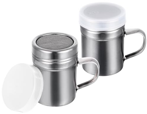 2 Stück Edelstahl Puderzuckerstreuer Silber, Puderzuckerstreuer, Puderzuckermühle, Mehlstreuer, Kakaostreuer mit Feinmaschigem Sieb für Kaffee Backen Kochen Küchenzubehör