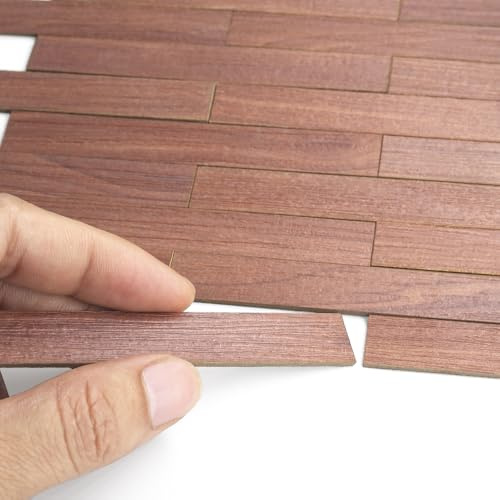 Odoria Casa de Muñecas Suelo Parquet: Escala 1/12 Miniatura Azulejos Suelo Madera Cerezo Rojo Diorama Obra Construcción Vintage - Mini Baldosas Edificio Componentes Artesanía DIY Autoadhesivo