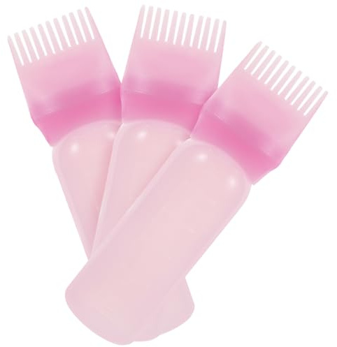 NOLITOY Botella para Uso en Casa y Aplicación de Aceite Aplicadora de Peine Rosa de Plástico, Diseño Fácil de Exprimir y Aplicar Cabeza de Peine, Paquete de 3 Piezas para Cabello