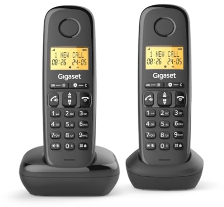 Gigaset Start 120 Duo – Telefono DECT, blocco chiamate, display retroilluminato, vivavoce, tasti VIP, fino a 11 ore di autonomia-Compatibile con apparecchi acustici, antracite [Versione Italiana]