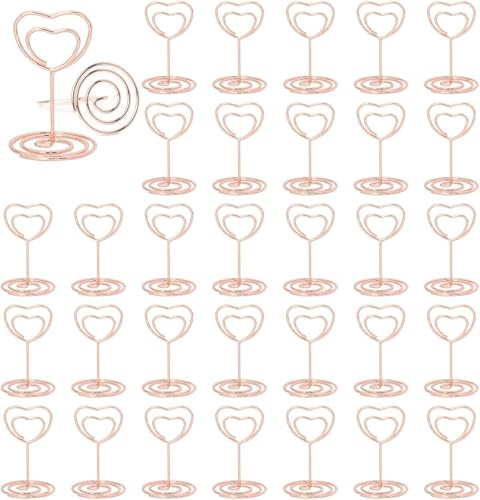 30 Stück Tischkartenhalter,Fotohalter Klammern,Halterung Tischnummernhalter | Metal Memohalter,menükartenhalter,Tischkarten Halterung，Tischnummernhalter für Hochzeiten,Jubiläen,Partys,(Herz Roségold)