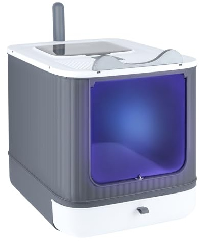 Contenedor de arena 2 en 1 Cerrado/Abierto, Esterilización UV, Desodorante, Cajón deslizante, Anti-fugas, Material PP Ecológico Durable (blanco)