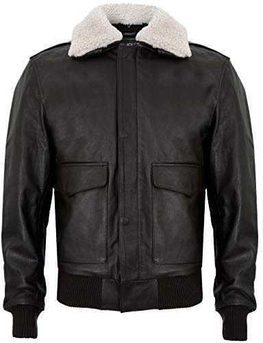Infinity Leather Chaqueta de Bombardero de Piel de Oveja Marrón A2 de Los Hombres con Cuello de Oveja Desmontable 5XL