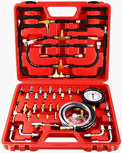 FreeTec 70tlg Benzindruckprüfer Set 0-10 Bar für Auto/PKW Kraftstoff Drucktester Kompression Messer KFZ Werkzeug