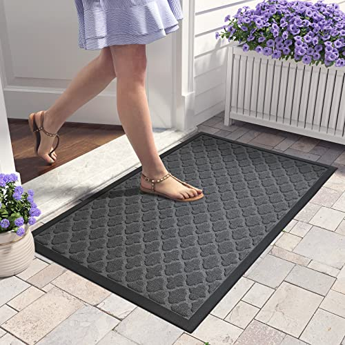 Color G Fußmatte außen 43.5 x 75 cm, Fussmatte Aussen Schmutzfangmatte rutschfest Türmatte Fußmatte Outdoor Waschbar Eingangsteppich für Eingang, Flur, Garten, Außen, Haustier (Grau)