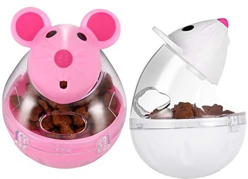FANTESI 2 Pcs Cat Food Ball Dispenser Cat Treat Toy Feeder Toy for Interactive IQ Treat Training Mouse shape Tumbler (Random color)