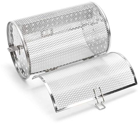 Falytemow 14 x 18 cm Stainless Steel Rotisserie Grill Roaster Drum Oven Basket Oven Roast Baking Rotary for Peanut Dried Nut Coffee Beans BBQ (14cm Diameter x 18 cm Height, 6 mm x 6 mm Hole)