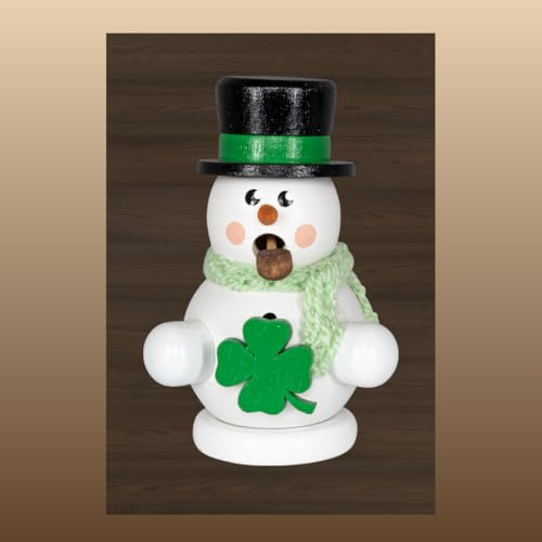 Räuchermann Schneemann weiß mit Kleeblatt original Erzgebirge I Räucherfigur aus Holz I Höhe 8 cm I Weihnachtsdeko I schöne Geschenkidee I Dekoration innen I Weihnachten I Räuchermännchen