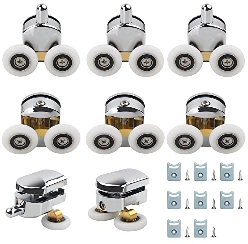8 Pcs 25mm Sliding Shower Door Rollers, Replacement Wheels for Curved Shower Doors, Fits 4-6mm Glass Panels, Shower Enclosure Runners (4 Top & 4 Bottom Rollers)
