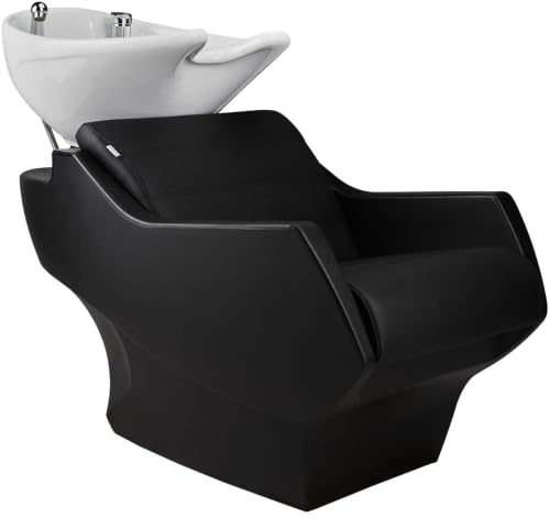 AYALA Friseurstuhl mit Waschbecken TECHNO Friseurwaschbecken Friseur Waschplatz Rückwärtswaschsessel Salon Friseursessel Waschsessel Schwarz
