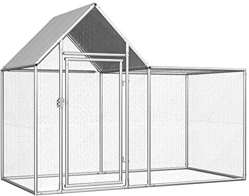 HOMIUSE HüHnerstall Winterfest Hühnerstall Verzinkter Stahl Meerschweinchen Haus HüHnerhaus KleintierkäFig Chicken Run HüHnerhaus Winterfest HüHnergehege Enten, GäNse, Kaninchen 2x1x1,5 m Seitentür