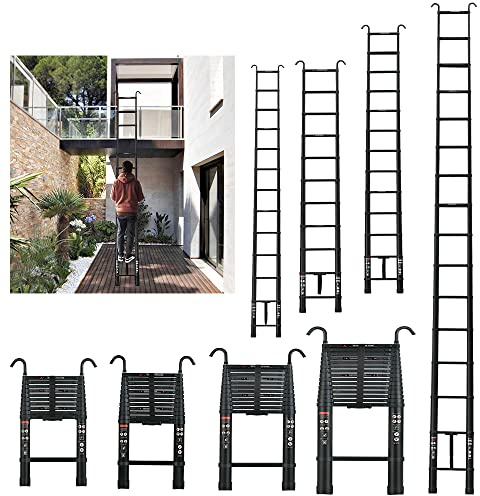 Scala Telescopica 5m Scala Pieghevole Allungabile con 2 Ganci Rimovibili, Scala in Alluminio Antiscivolo in Anti-Skip Scale Leggere, Capacità di 330 libbre