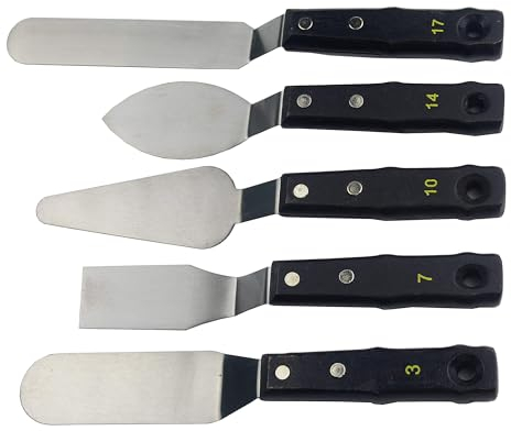 5 Stück Große Acryl Farbe Palette Spachtel Edelstahl Kunst Acrylmalerei Spatel Zubehör Mini Bunt Leinwand Klein Acrylfarbe Deko Metallic Basteln Werkzeug Set für Öl/Gouache/Aquarell/Strukturpaste