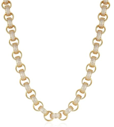 XXL Gold Heavy Belcher Chain with Stones 20mm Width, 30-Inch Length, 305g Weight with Albert Clasp & Stones, Superior Craftsmanship - Bling king London