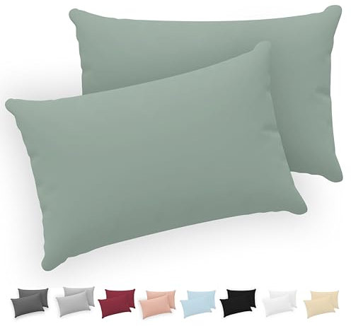 Twinzen® Funda Almohada 30x50 (Juego de 2) - Verde - 100% Algodon Jersey - Funda de Almohada Algodon - Funda Cojin para Cama - Protector de Almohada con Cremallera