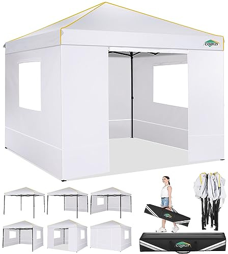COBIZI Pavillon 3x3 Wasserdicht Stabil Faltpavillon 3x3 Profi mit 4 Seitenteilen Pop Up pavillon Pavillon Faltbar UV-Schutz 50+ Partyzelt für Strand Hochzeit Camping（Weiss）