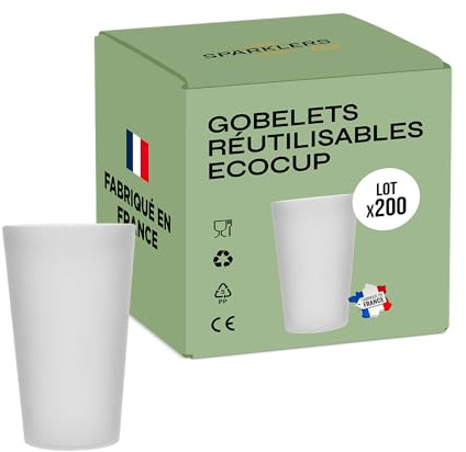 SPARKLERS CLUB Lot de Gobelets Réutilisables Givré ECOCUP 30cl -150 Lavages au Lave Vaisselle - Verre Bière Réutilisable en Polypropylène - Gobelet Eco Cup pour tout évènement (200, 50cl)