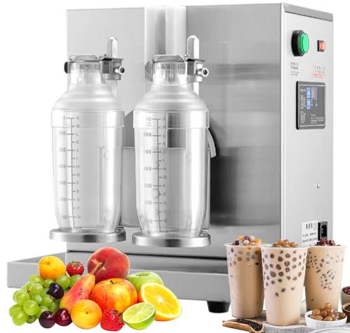 Máquina automática de coctelera de té con Leche de 120 W, mezcladora de Bebidas de Acero Inoxidable con 2 Vasos Batidos, Cabezal Doble eléctrico de 360°/Temporizador Digital de 1~120/S/350-1000 ml
