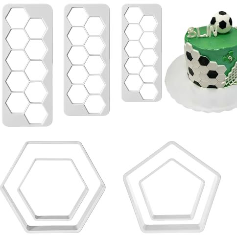 Bewudy 7 cortadores de galletas de fútbol, cortador hexagonal de galletas de fútbol, decoración de pasteles, fondant, moldes geométricos multiusos para hornear galletas y sándwiches