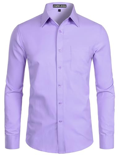 PARKLEES Chemise à manches longues pour homme - Coupe ajustée - Style décontracté - Avec poche