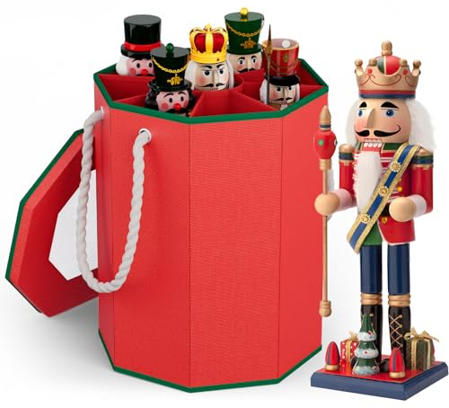 Christmas Nutcracker and Figurine Collectible Storage Box - Stores Up to 43CM Tall Nutcrackers, Santa Figure, Ornaments - Holiday Decor Organiser with PVC Window, Dividers- Nutcracker not Included