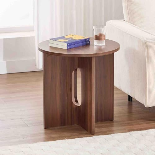Yadlan Table d'Appoint Bout de Canapé Table de Salon en Bois Table Basse Ronde Moderne pour Chambre Table Salon pour Petit Espace, Noyer Walnut