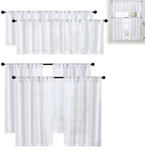 Eniyou 4 Pezzi Tende per Finestre Piccole Corte per Finestre Passante Tenda da Bistrot Semitrasparenti Effetto Lino 63.5 * 76cm/63.5 * 91.5cm Decorazione per Cucina Bianco