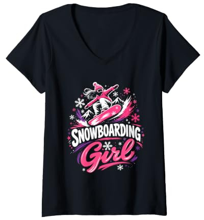 Women's Snowboarder Snowboarding Girl Girls Children Snowboard V-Neck T-Shirt