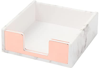 NatSumeBasics Marble Sticky Note Holder Rose Gold Post a Note Holder Memo Holders Dispenser Cards Holder Case for Office Home School Desk Organizer (Rose Gold Marble)