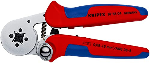 KNIPEX Selbsteinstellende Crimpzange, 97 55 04 SB | Geeignet für Aderendhülsen mit Seiteneinführung in Blister verchromt mit Mehrkomponenten-Hüllen 180 mm