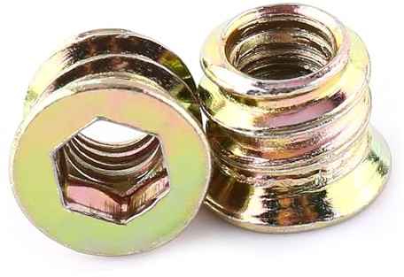 Lot de 20 Écrous à Visser en Acier au Carbone, Écrous à Insert d'entraînement, Écrou à Tête Hexagonale, Fileté pour Meubles en Bois, Matériau en Acier au Carbone Zingué(M6*10mm)