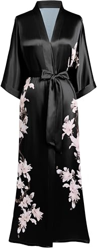 BABEYOND Kimono Robe Cover up with Box Long Floral Satin Sleepwear Silky Bathrobe Bachelorette Robe