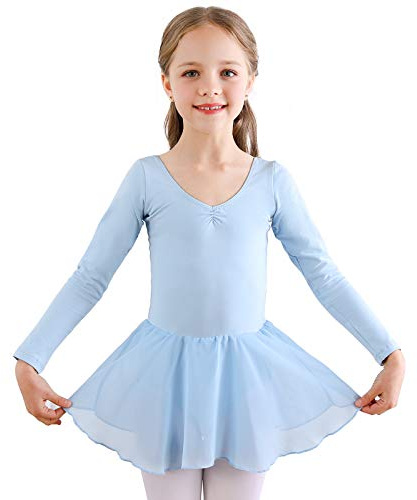 Bezioner Kinder Ballettkleidung Mädchen Ballettkleid Kurzarm Balletttrikot Ballettanzug Tanzkleid Tanzbody aus Baumwolle mit Chiffon Rock Tütü