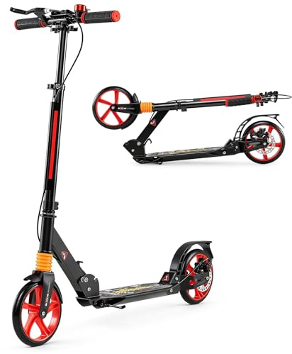 COSTWAY Kickscooter mit Klingel und Ständer, Scooter Roller höhenverstellbar, Tretroller klappbar, Cityroller bis 100kg belastbar, Scooter inkl. Traggurt, für Kinder und Erwachense