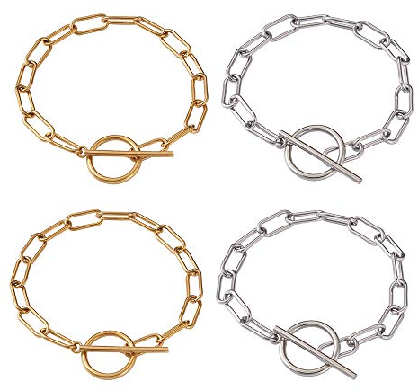 Cheriswelry 4 Stück Büroklammer-Ketten-Armbänder, Knebelverschlüsse, Kreuzkabel-Ketten, Verbindungsstücke für DIY-Schmuck, Armband, Fußkettchen (Golden & Platin)