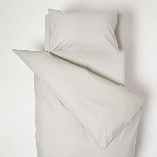 HOMESCAPES Parure de lit Enfant en Coton égyptien 200 Fils Gris, Housse de Couette 120x150 cm et Taie d’Oreiller 40x60 cm