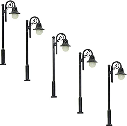 F Fityle 5X 1/87 Ho Small Jardin Paysage Lampadaire LED Blanc Bâtiments Décor