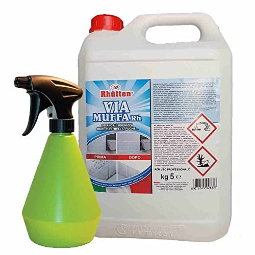 Antimuffa per muri, pareti, superfici lavabili, WC e Bagni - 5lt Via Muffa + Erogatore 0,8 lt - Smacchia e Igienizza